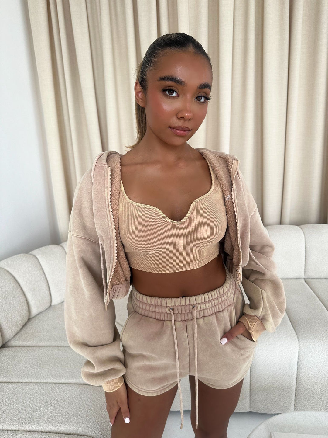 ‘FLIGHT MODE’ Rib Mid-Line Top - Taupe