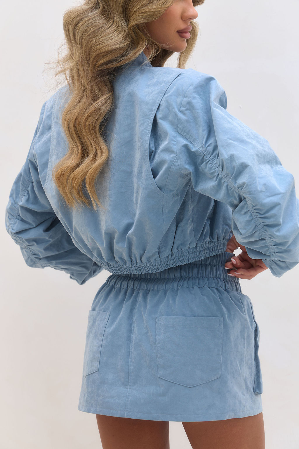 Shoulder Pad Bomber Jacket - Blue