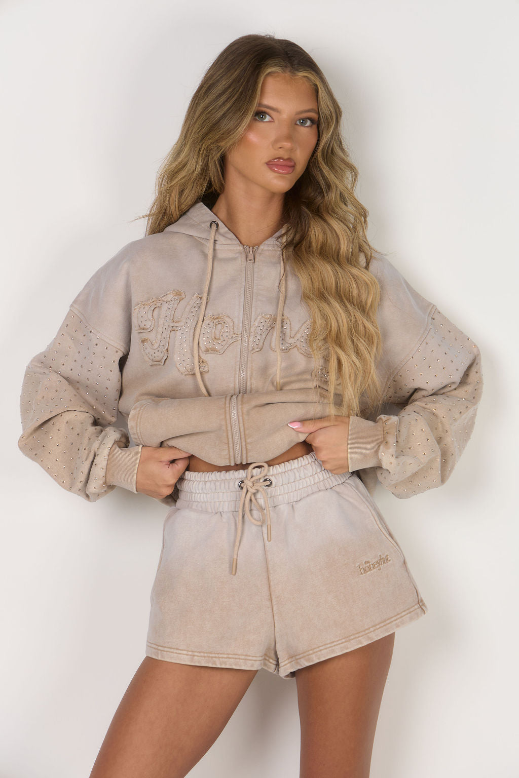 The Rhinestone Zip Jacket - ‘Honey’ Beige