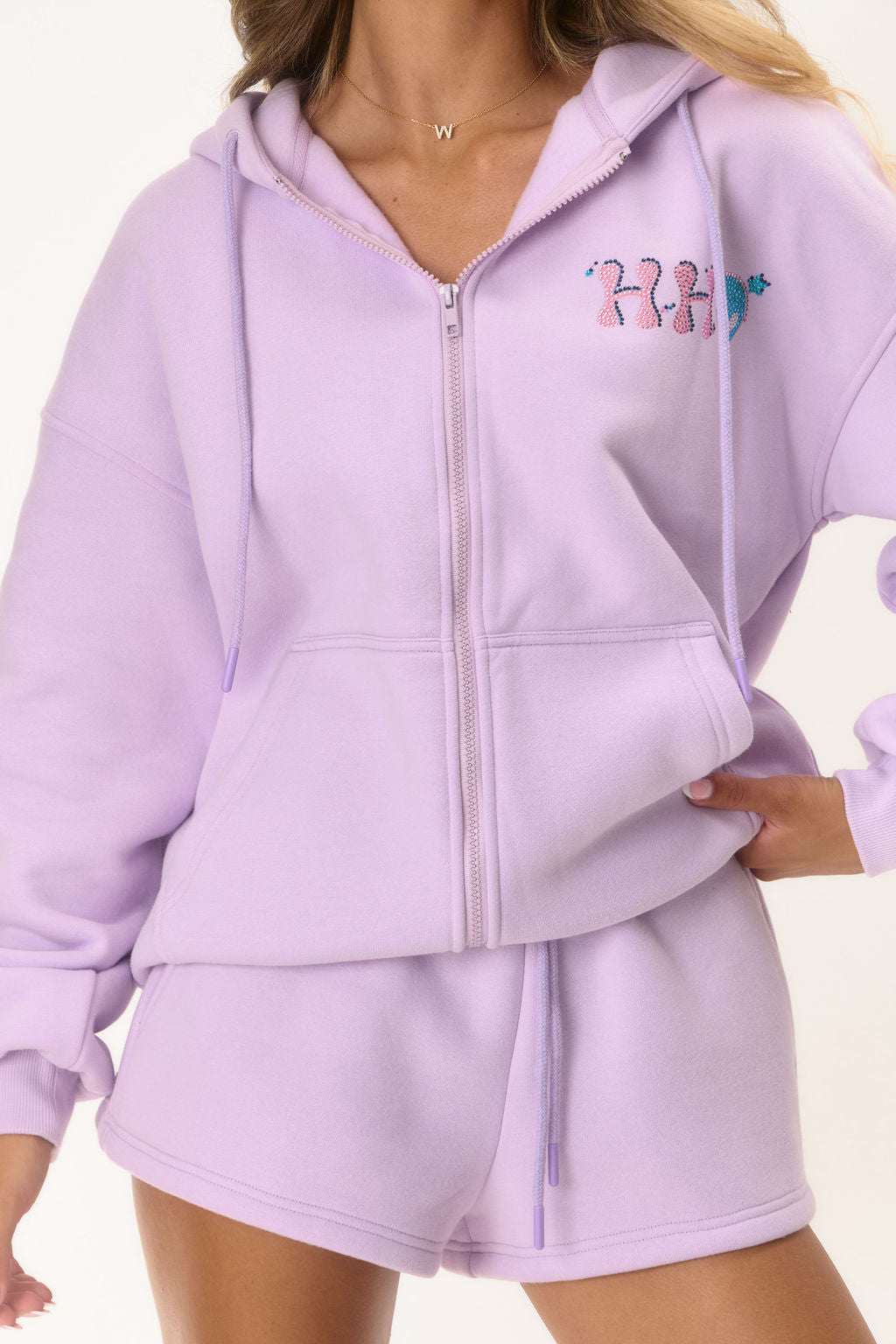 Graphic Rhinestone Zip Jacket - Lilac Space