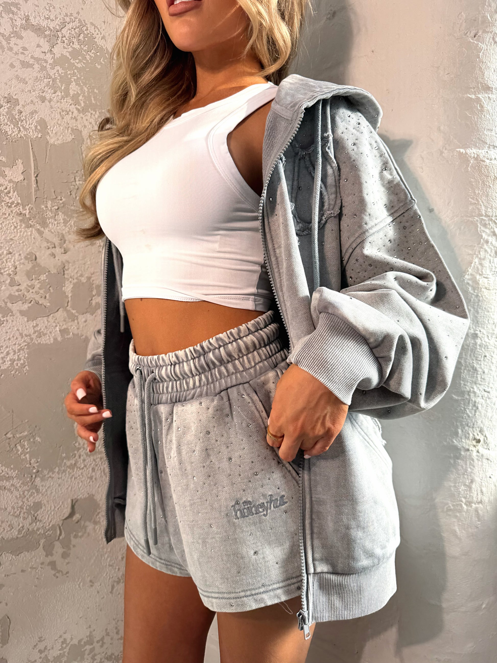 THH Rhinestone Zip Jacket - Grey
