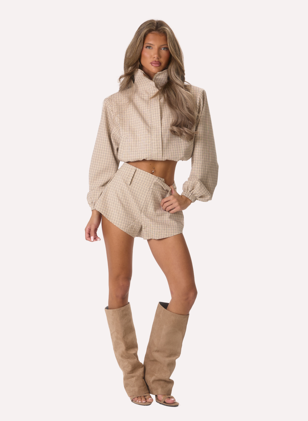 Livia' Tailored Shorts - Cream/Black Check