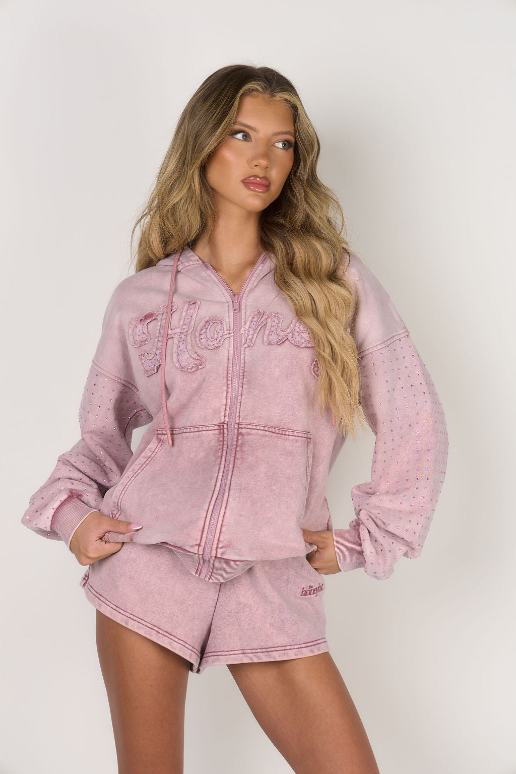The Rhinestone Zip Jacket - ‘Honey’ Pink