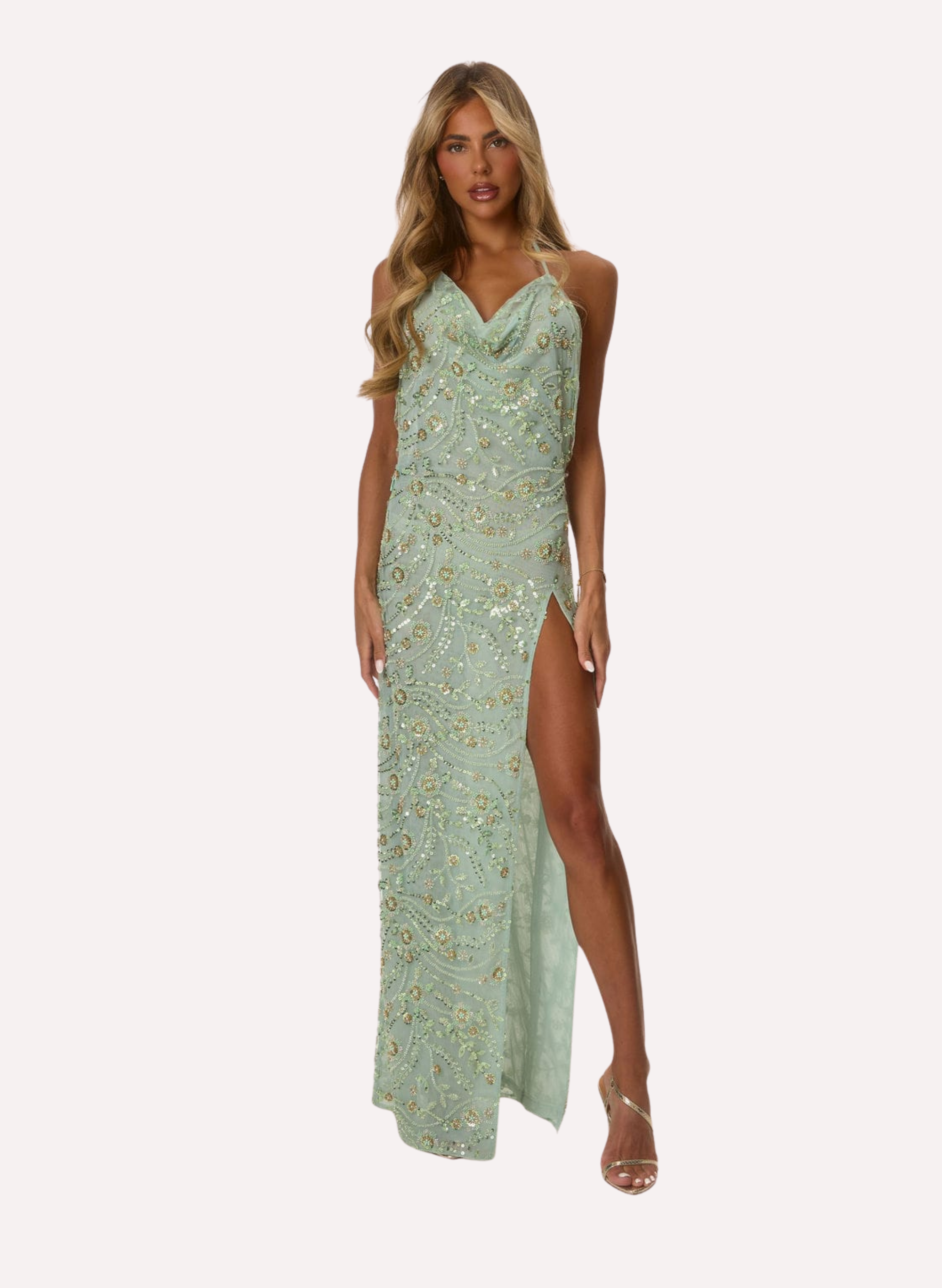 Backless Halter Neck Maxi Dress - Green