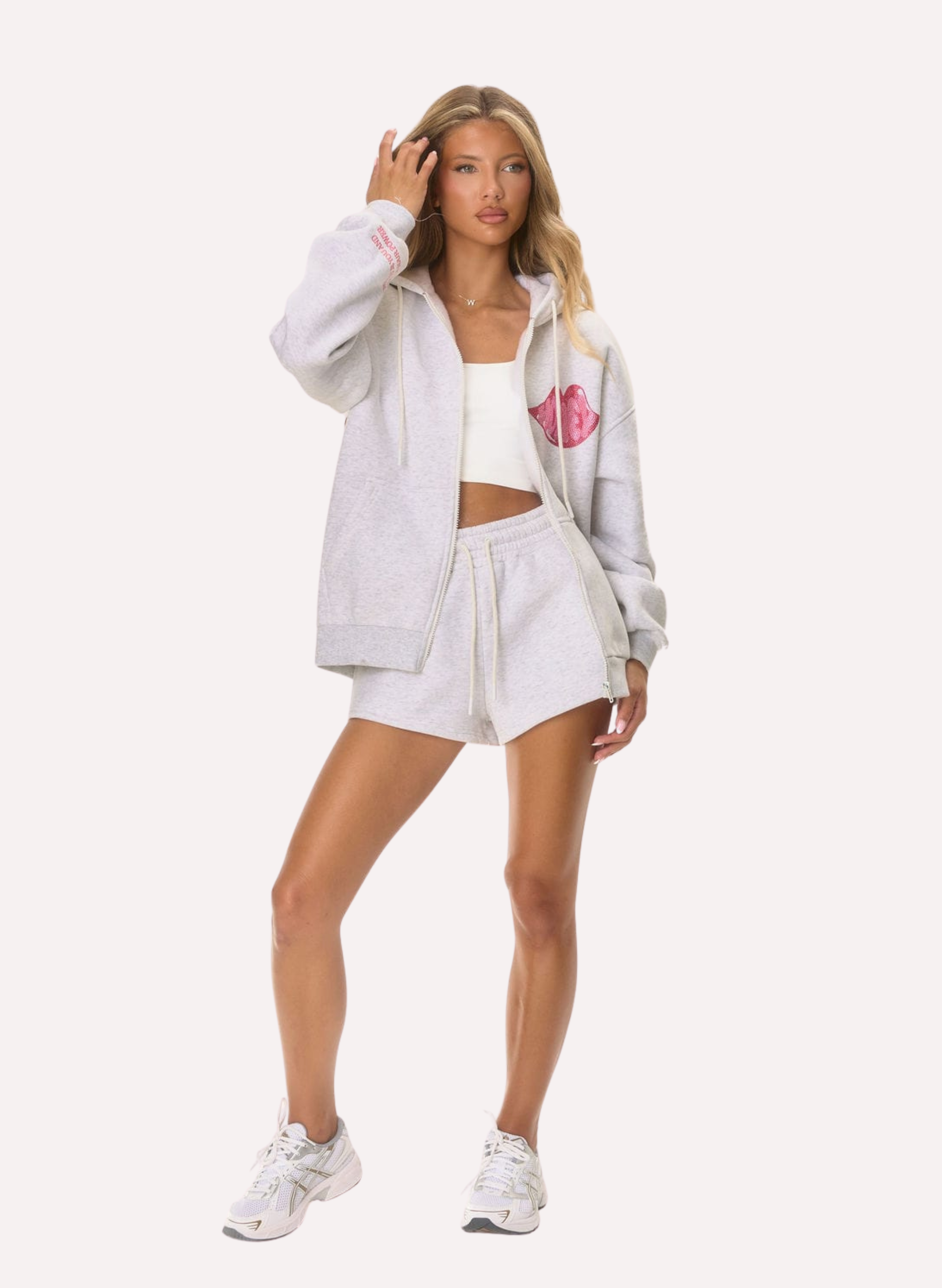 High Waist Slogan Jogger Short - Marl Grey Honey