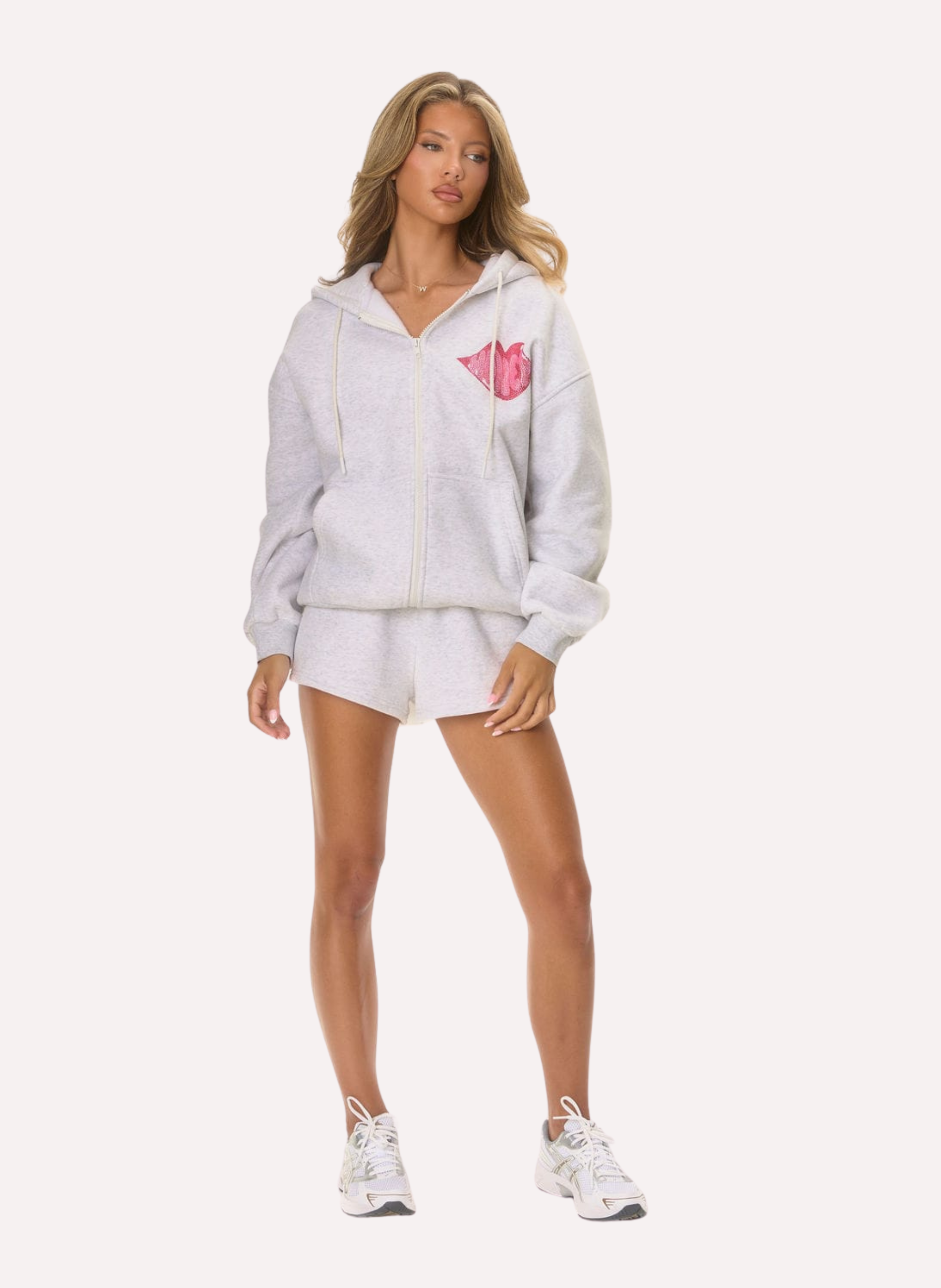 Graphic Rhinestone Zip Jacket - Marl Grey Honey