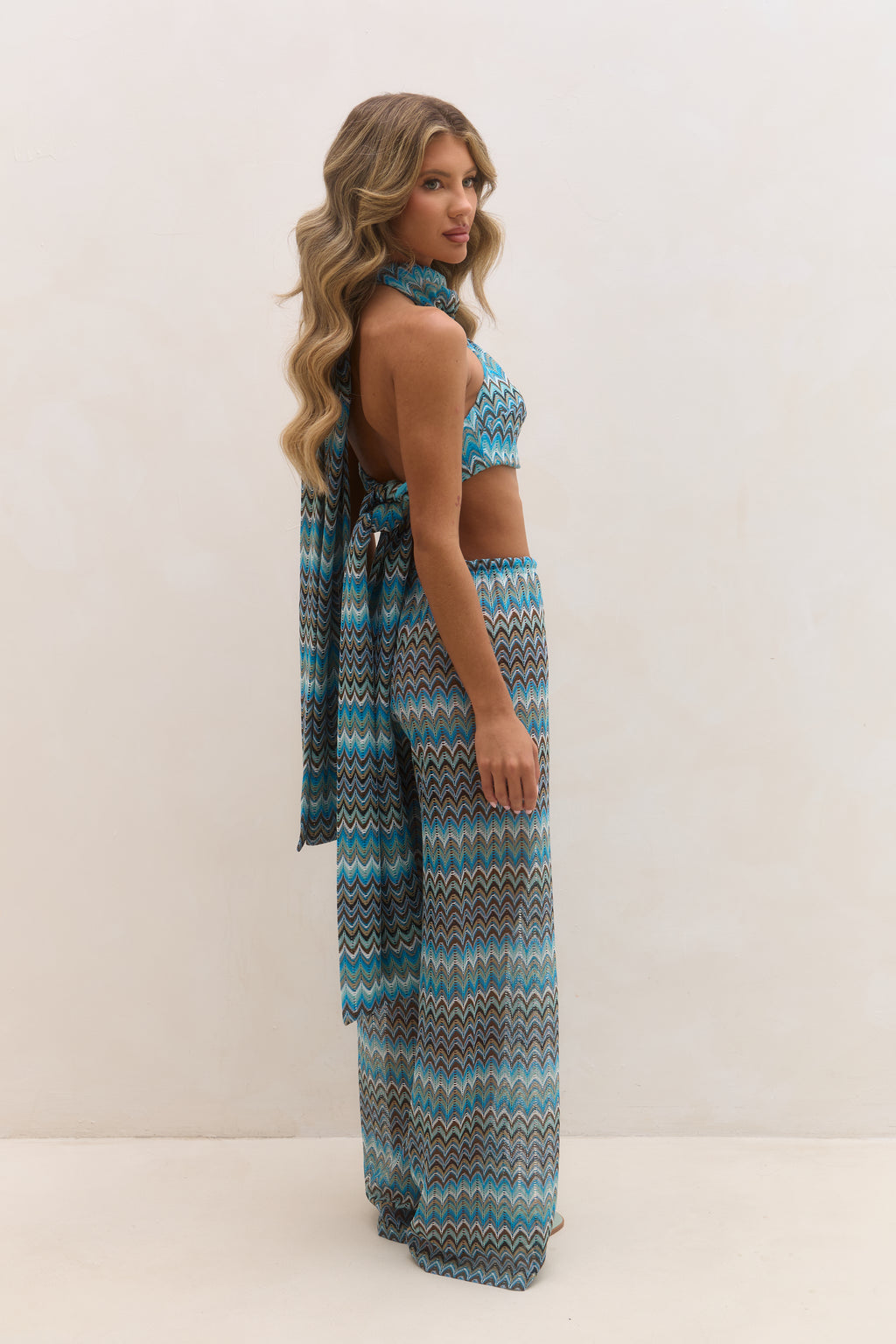 Knot Detail Halter Neck Top - Blue