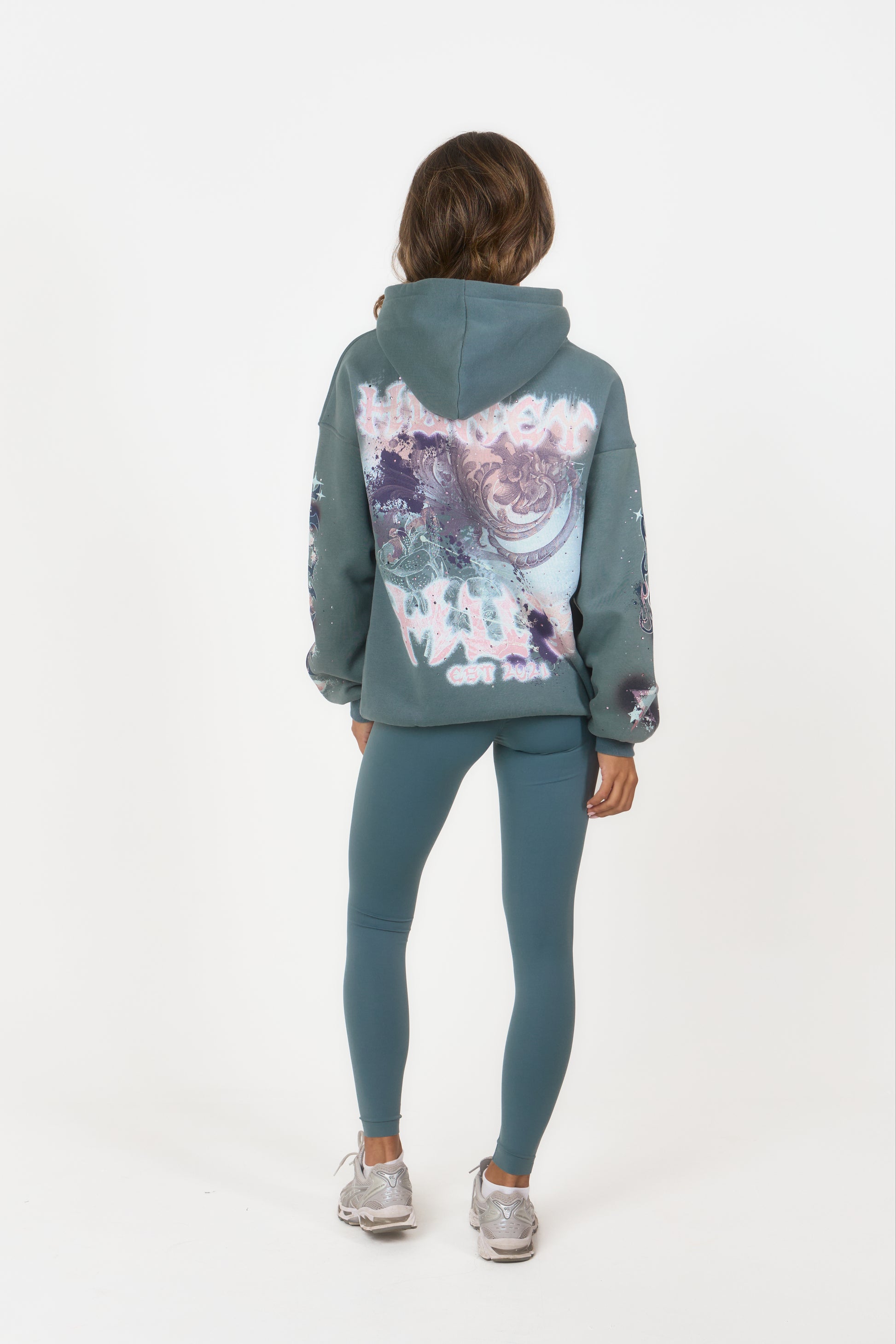 Graphic & Rhinestone Hoodie - Blue