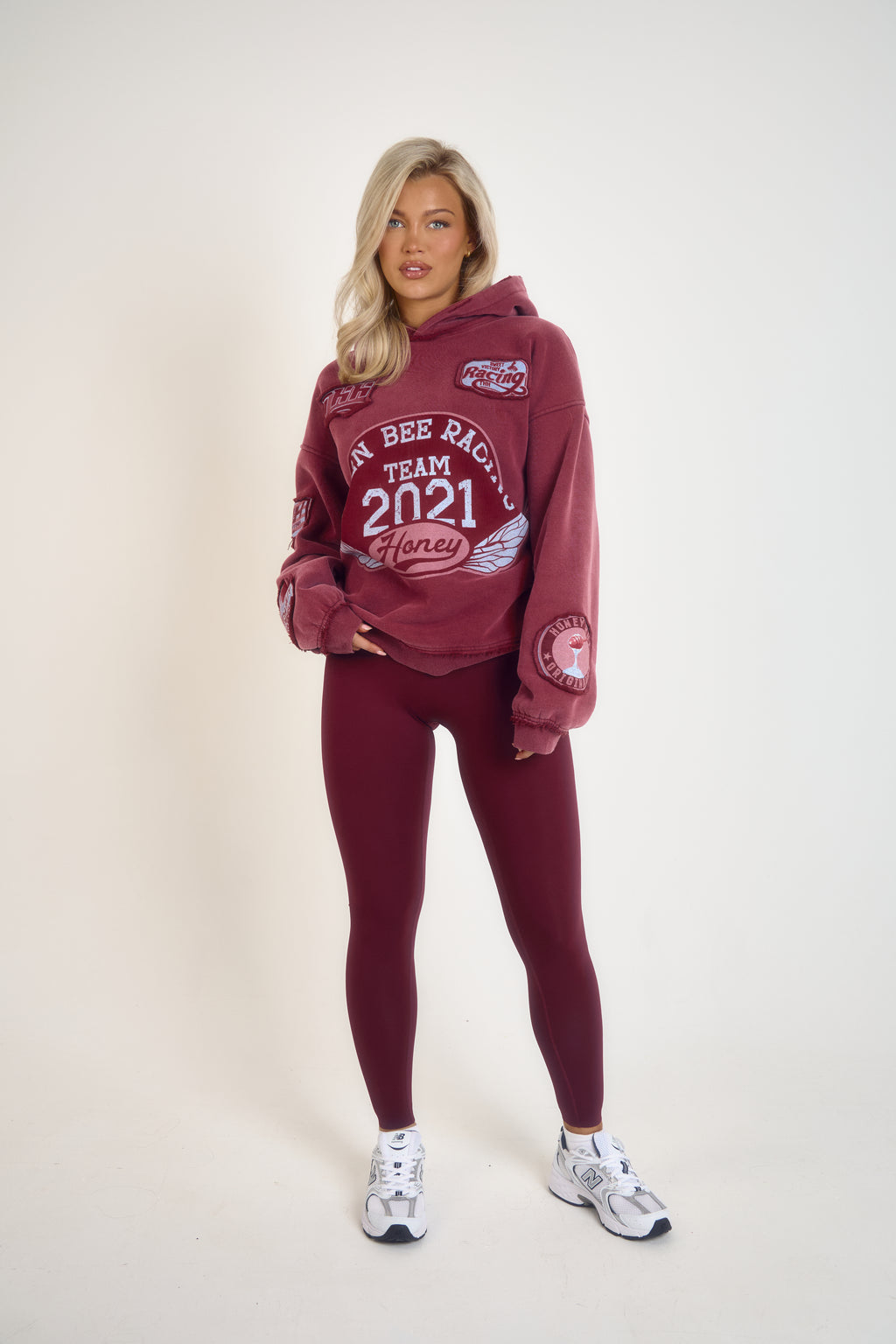 Distressed Badge Hoodie - Burgundy