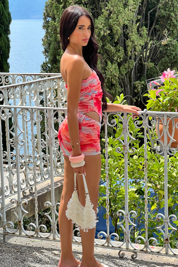 ‘Blush in Como’ Ruched Mini Skirt