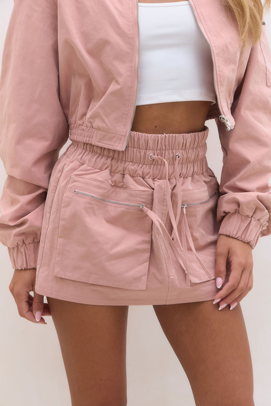 Shoulder Pad Bomber Jacket - Pink
