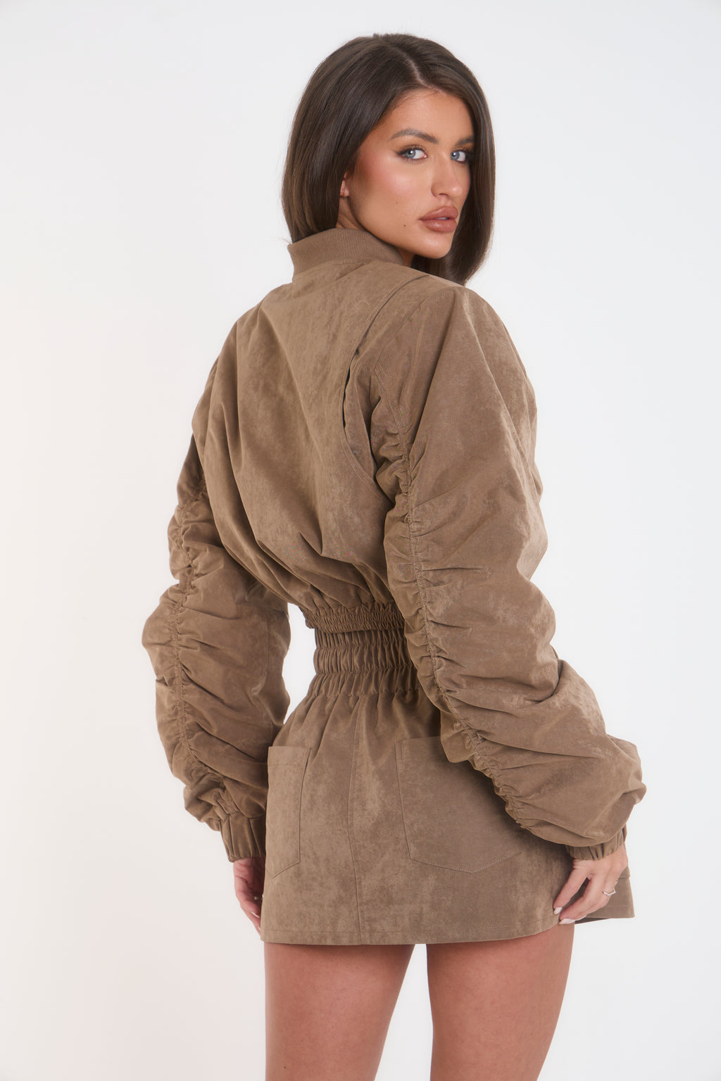 Shoulder Pad Bomber Jacket - Brown