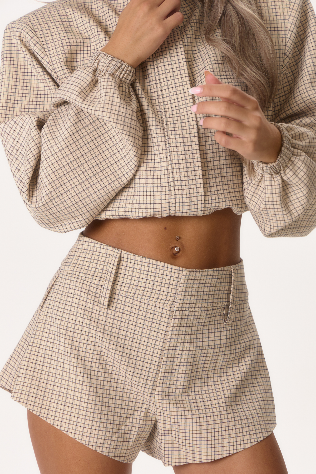 Livia' Tailored Shorts - Cream/Black Check