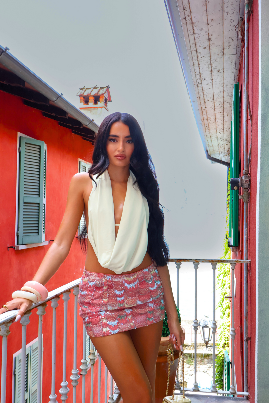 ‘Blush in Como’ Cowl Neck Backless Top - Yellow