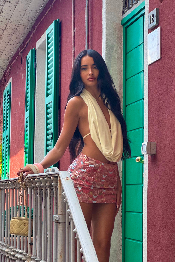 ‘Blush in Como’ Sequin Mini Skirt