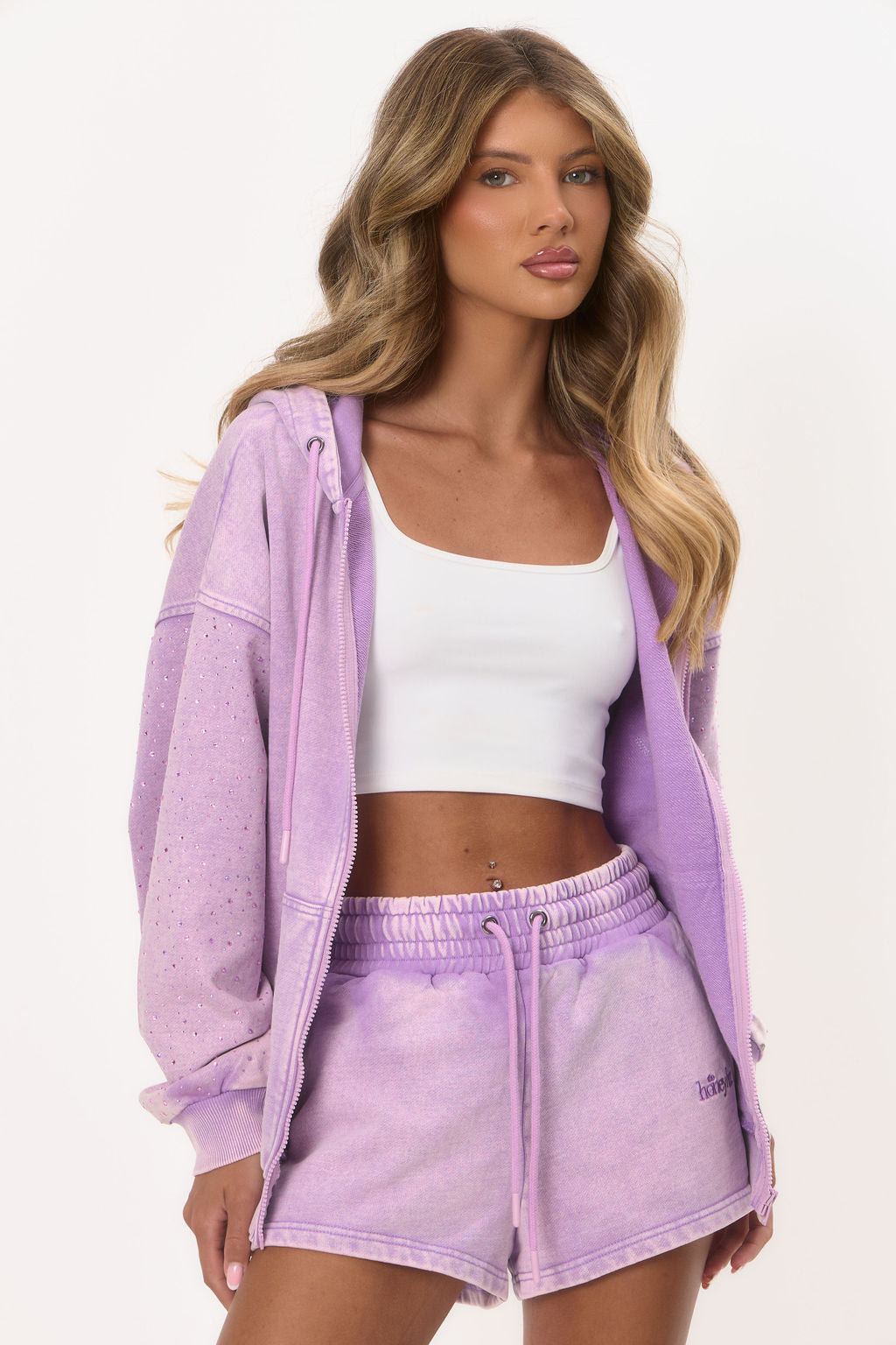 The Rhinestone Zip Jacket - ‘H' Applique Purple