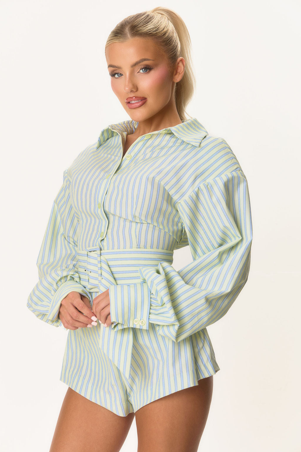 Shoulder Pad Cuff Detail Shirt - Lemon Pinstripe