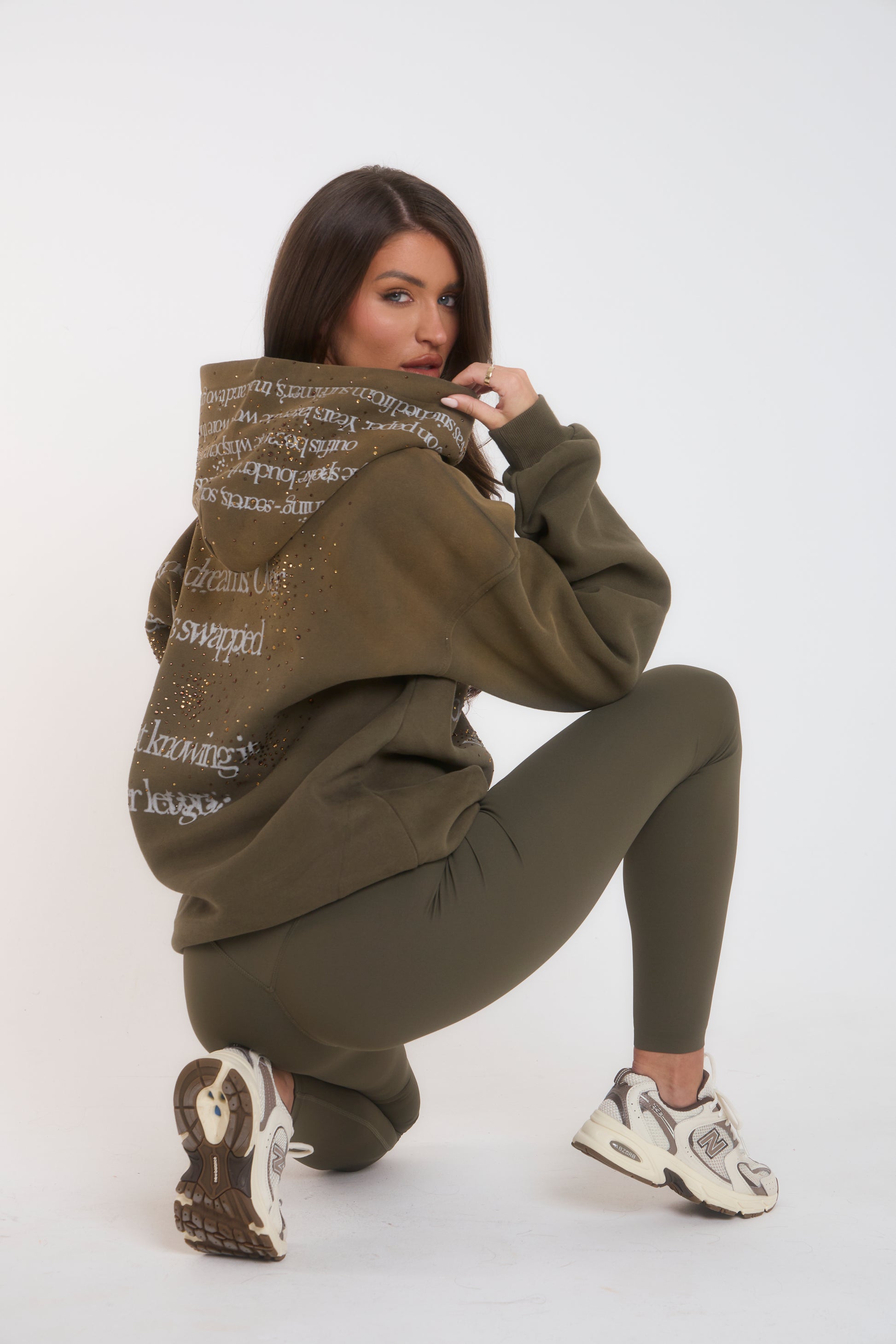 'Our Story' Rhinestone Hoodie - Khaki