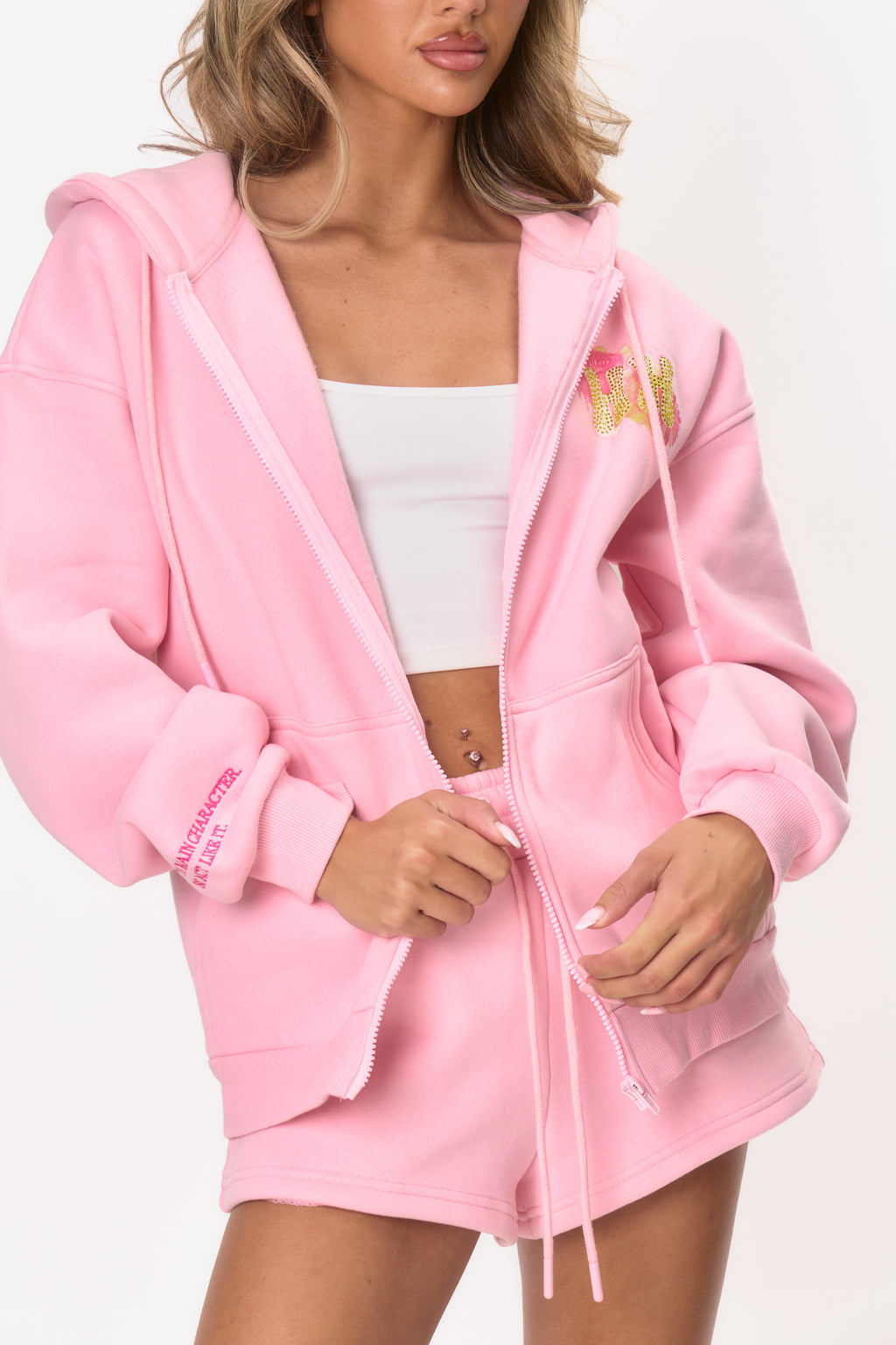 PRE-ORDER: High Waist Slogan Jogger Short - Pink Martini