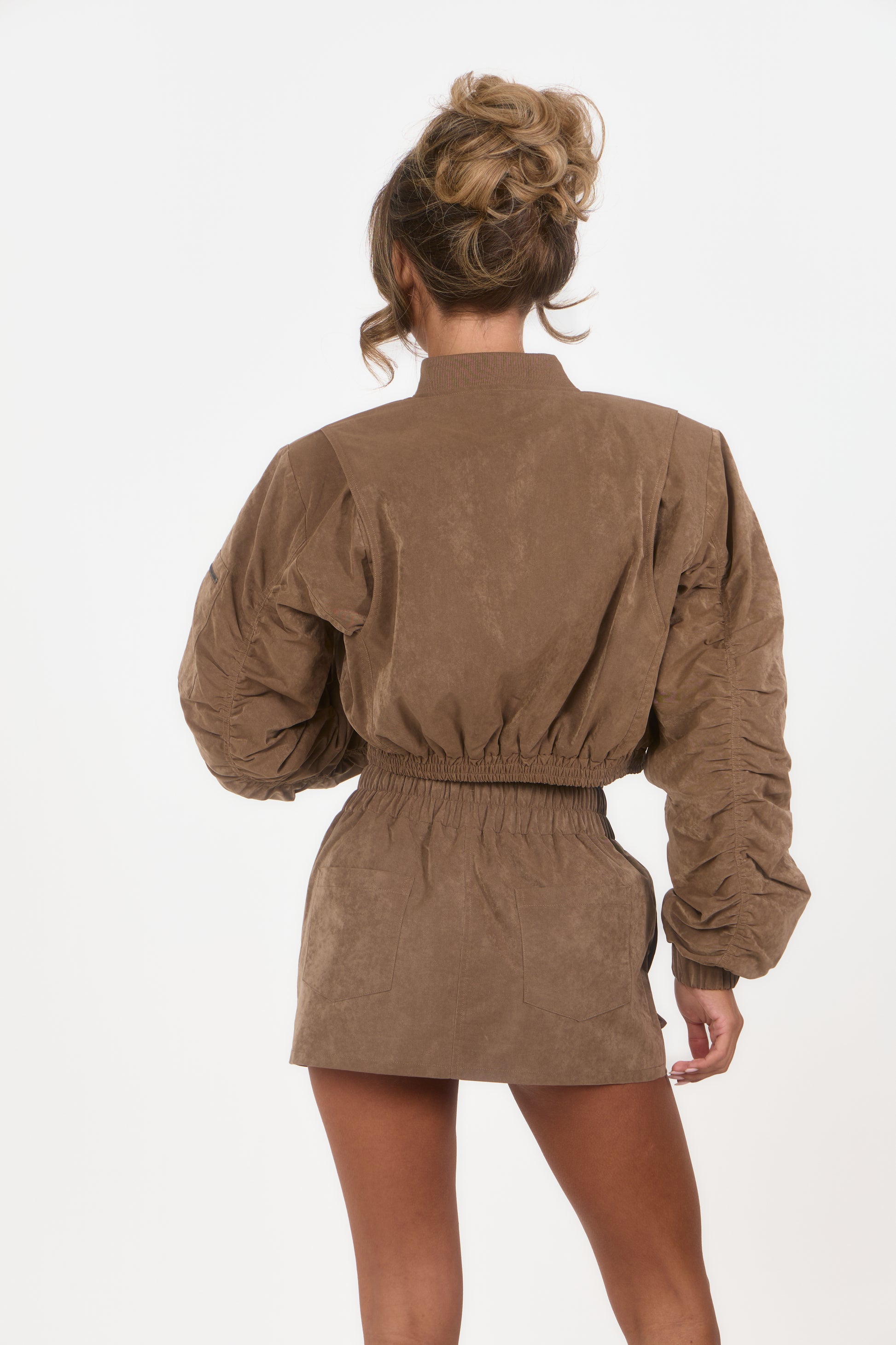 Shoulder Pad Bomber Jacket - Brown