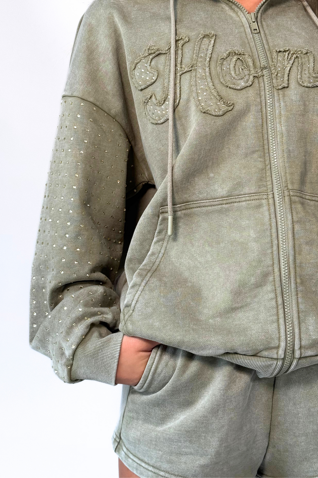 THH Rhinestone Zip Jacket - ‘Honey’ Khaki