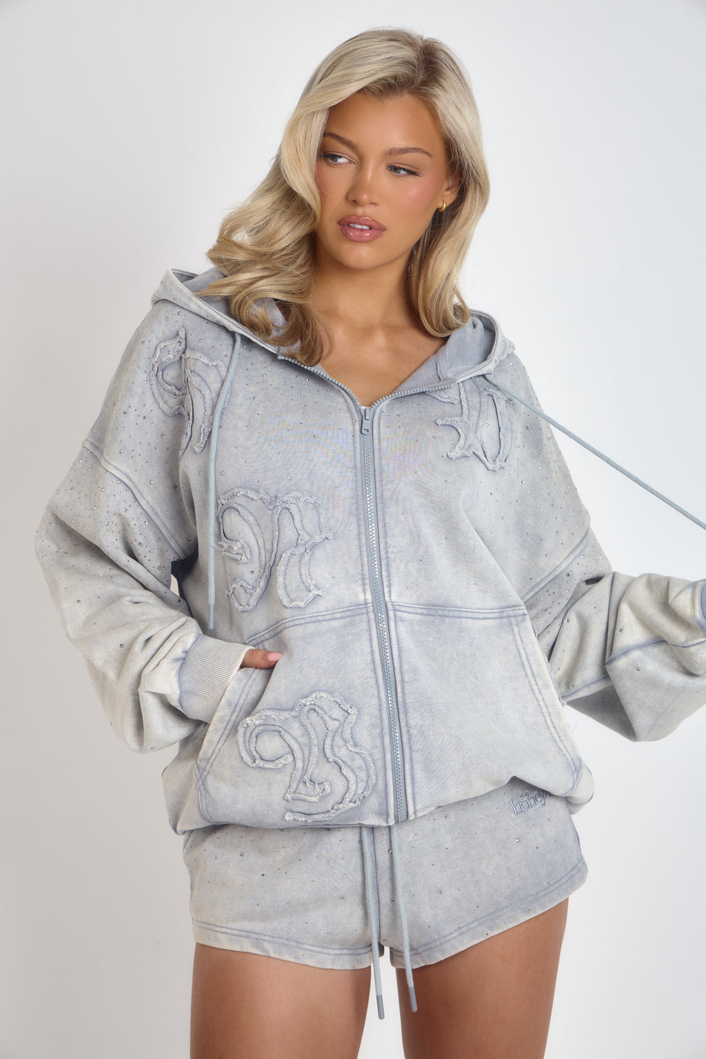 THH Rhinestone Zip Jacket - Grey