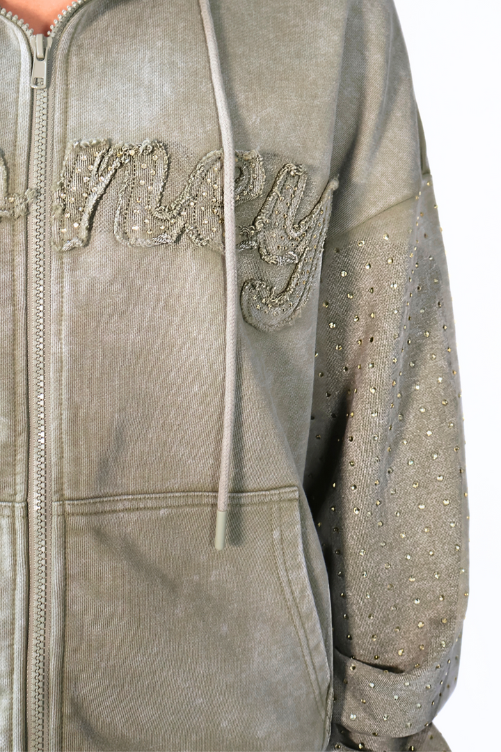 THH Rhinestone Zip Jacket - ‘Honey’ Khaki
