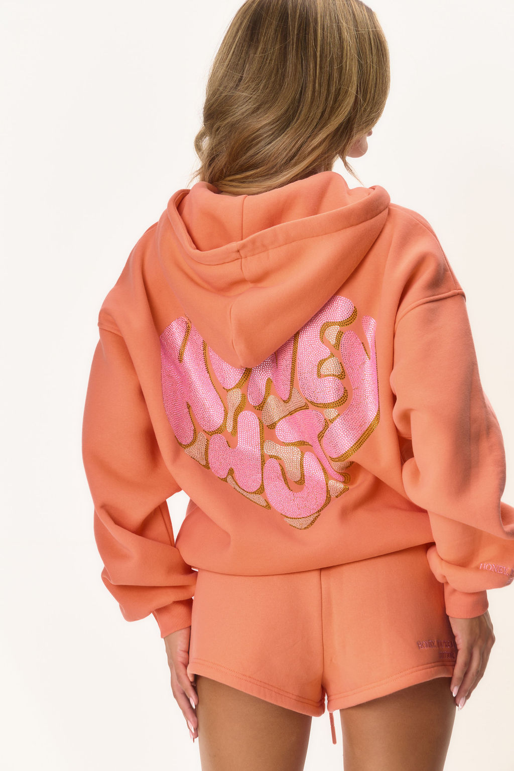 Graphic Rhinestone Zip Jacket - Orange Heart
