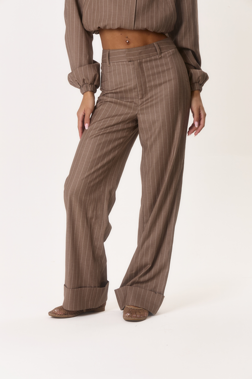 Alba' Tailored Trouser - Beige Pinstripe