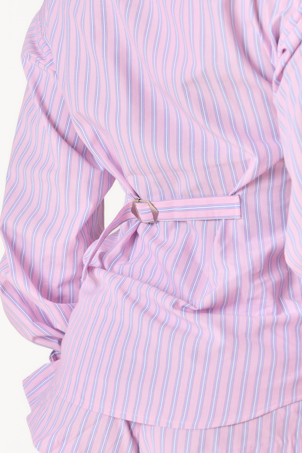 Shoulder Pad Cuff Detail Shirt - Pink Pinstripe