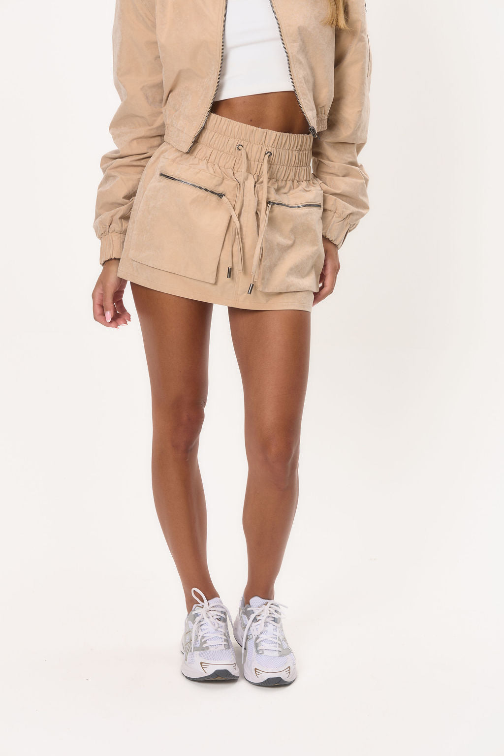 Shoulder Pad Bomber Jacket - Beige