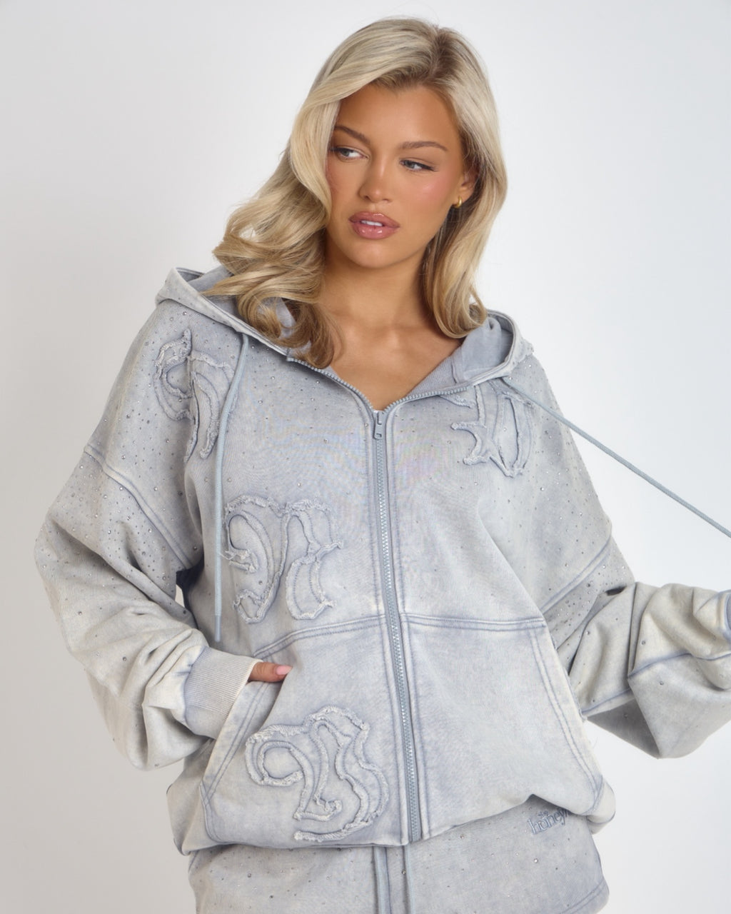 THH Rhinestone Zip Jacket - Grey