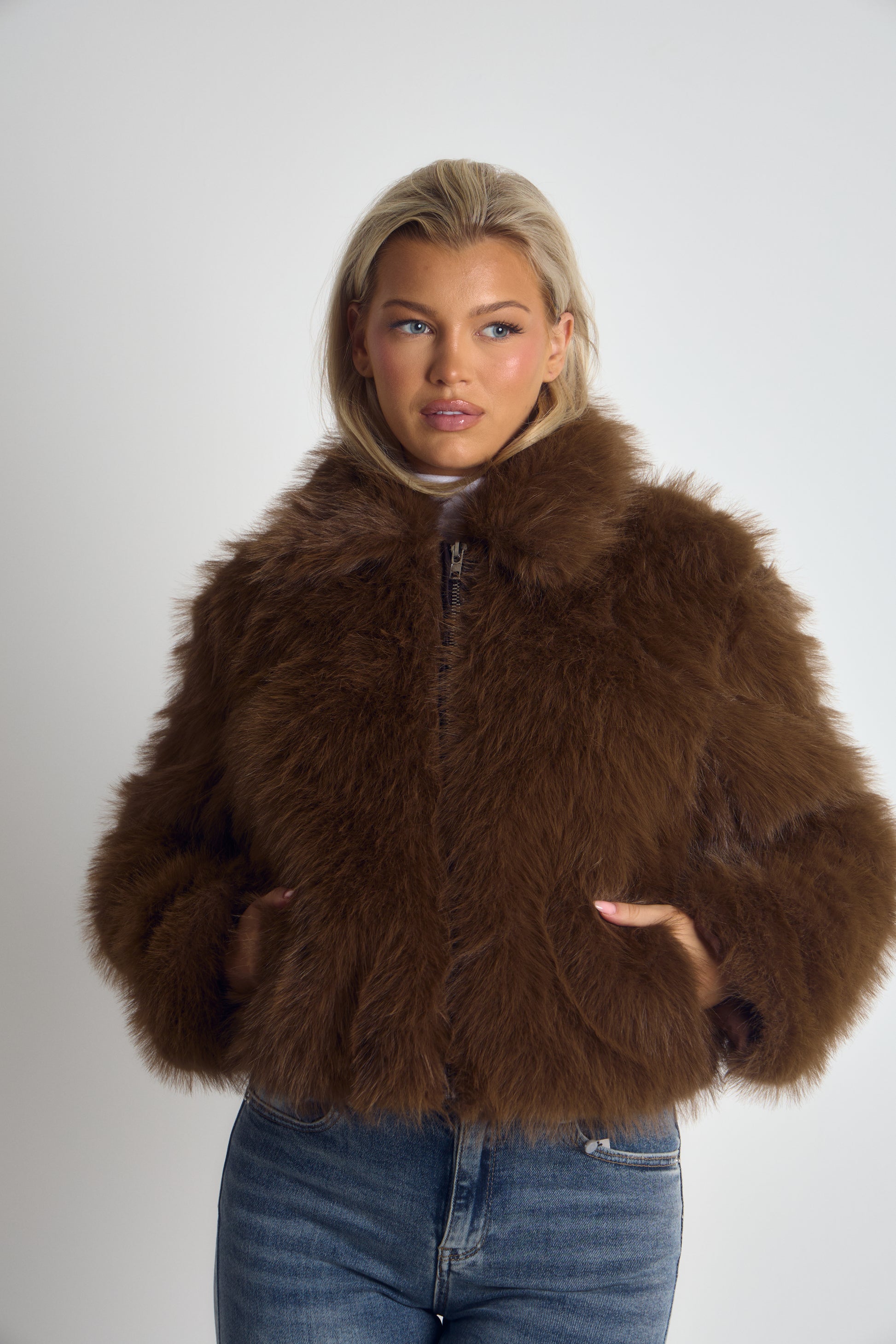 ‘Amara’ Faux Fur Jacket - Brown