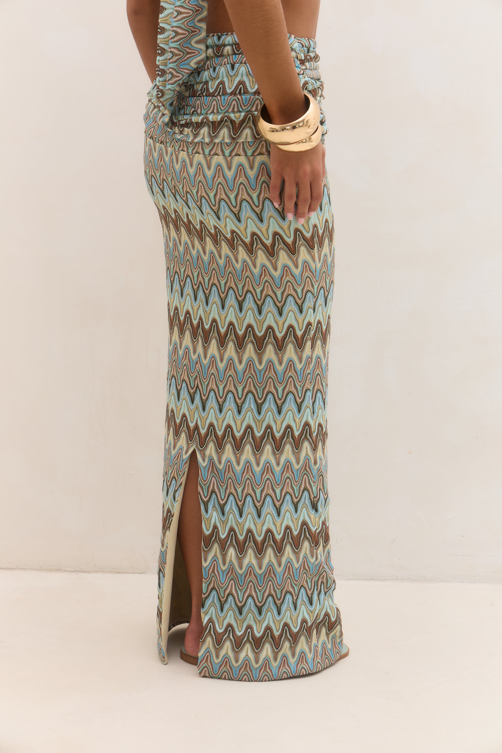 Ruched Waist Maxi Skirt - Blue