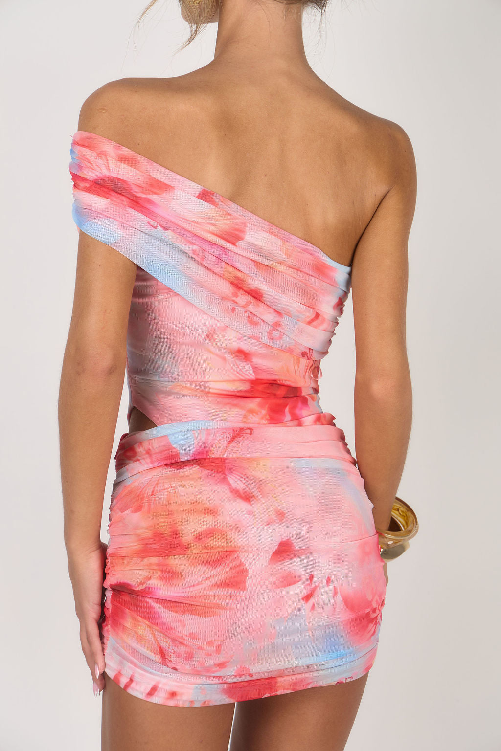 The Ruched Mini Skirt - Coral & Blue