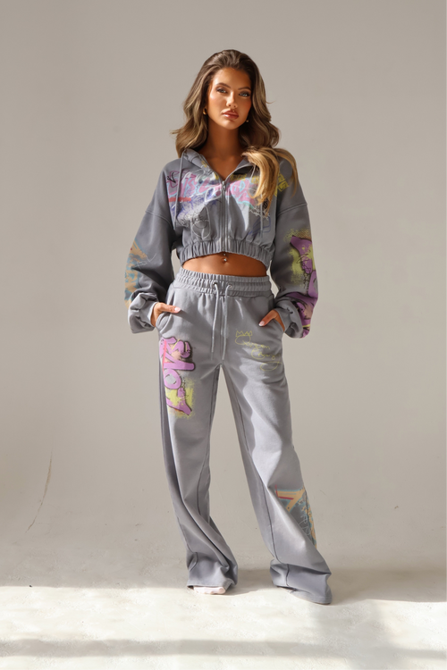 THH Crop Zip Jacket - Grey Graffiti
