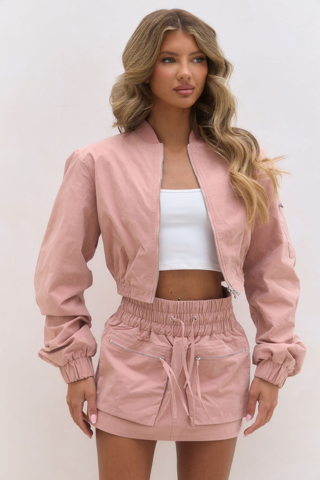 Shoulder Pad Bomber Jacket - Pink