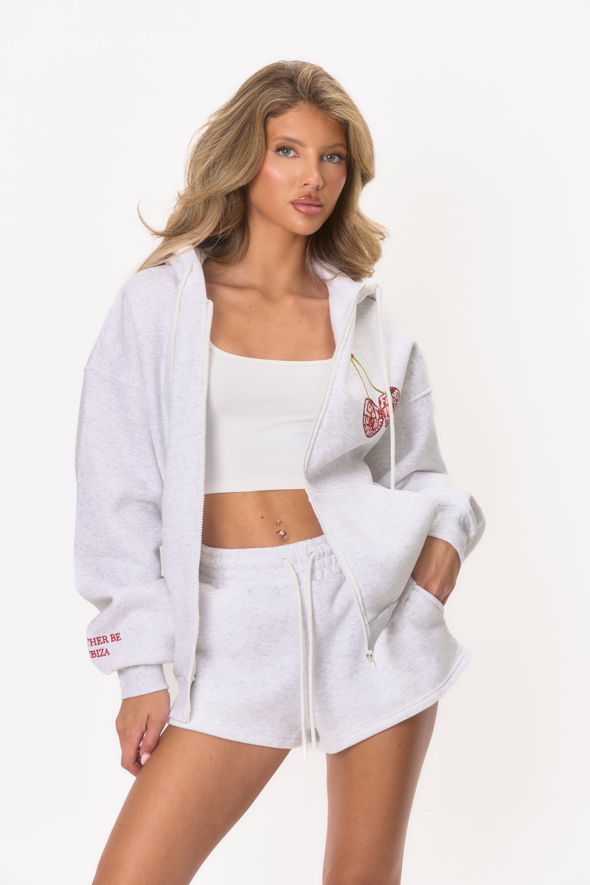 EARLY ACCESS: Graphic Rhinestone Zip Jacket - Marl Grey Cherry