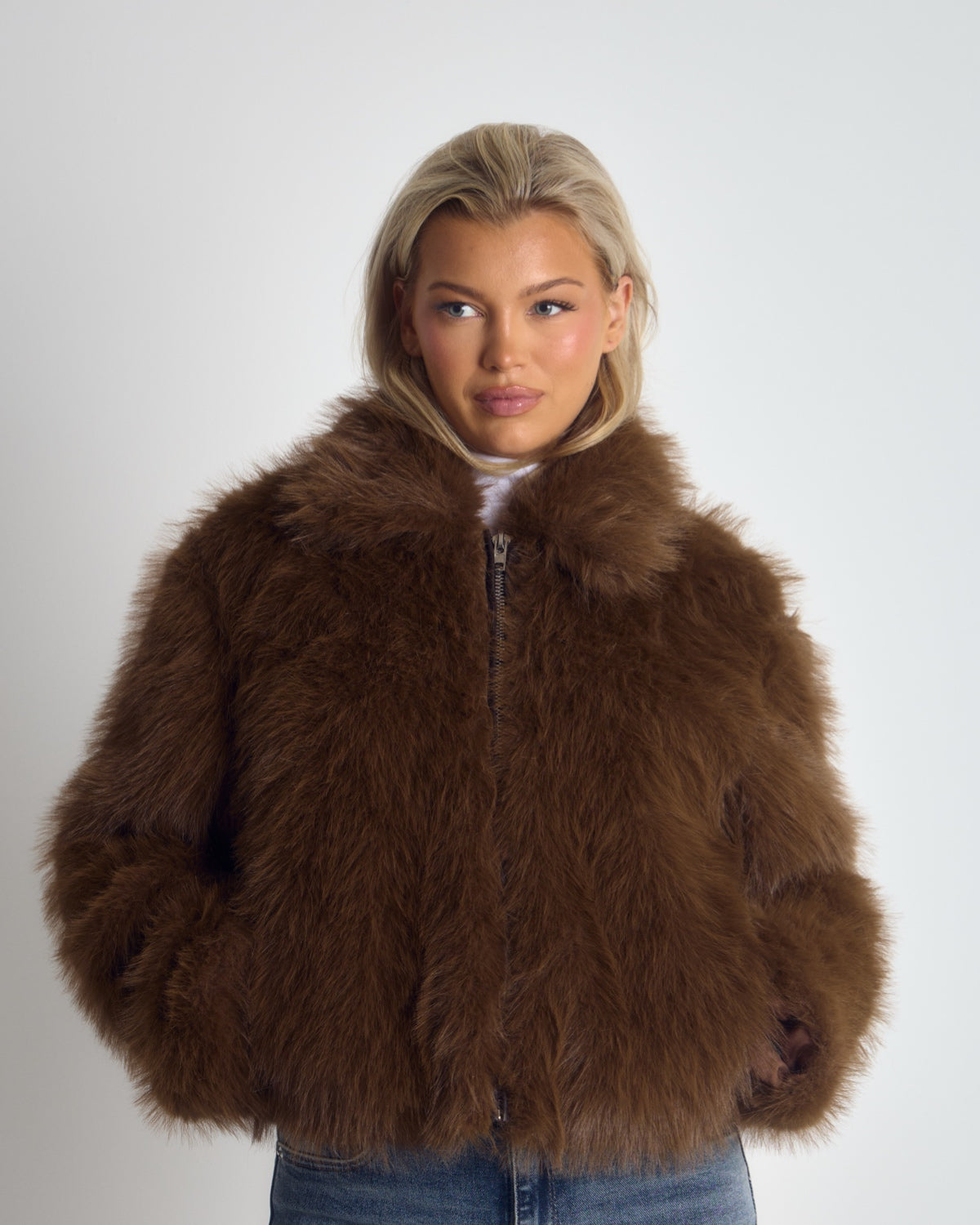 ‘Amara’ Faux Fur Jacket - Brown