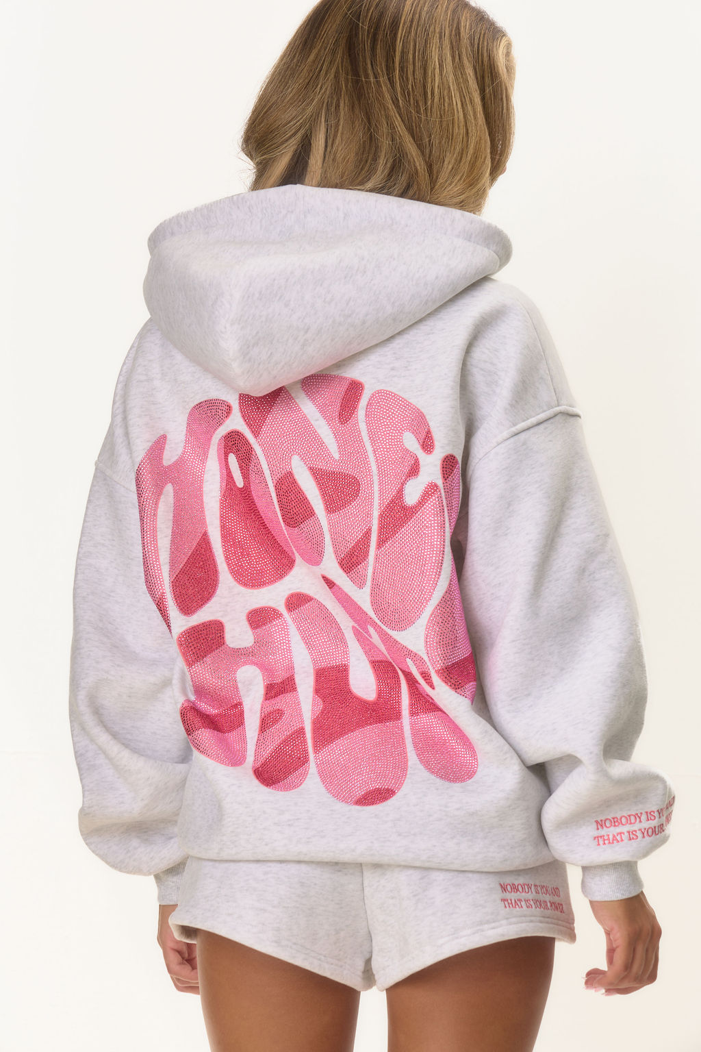 Graphic Rhinestone Zip Jacket - Marl Grey Honey