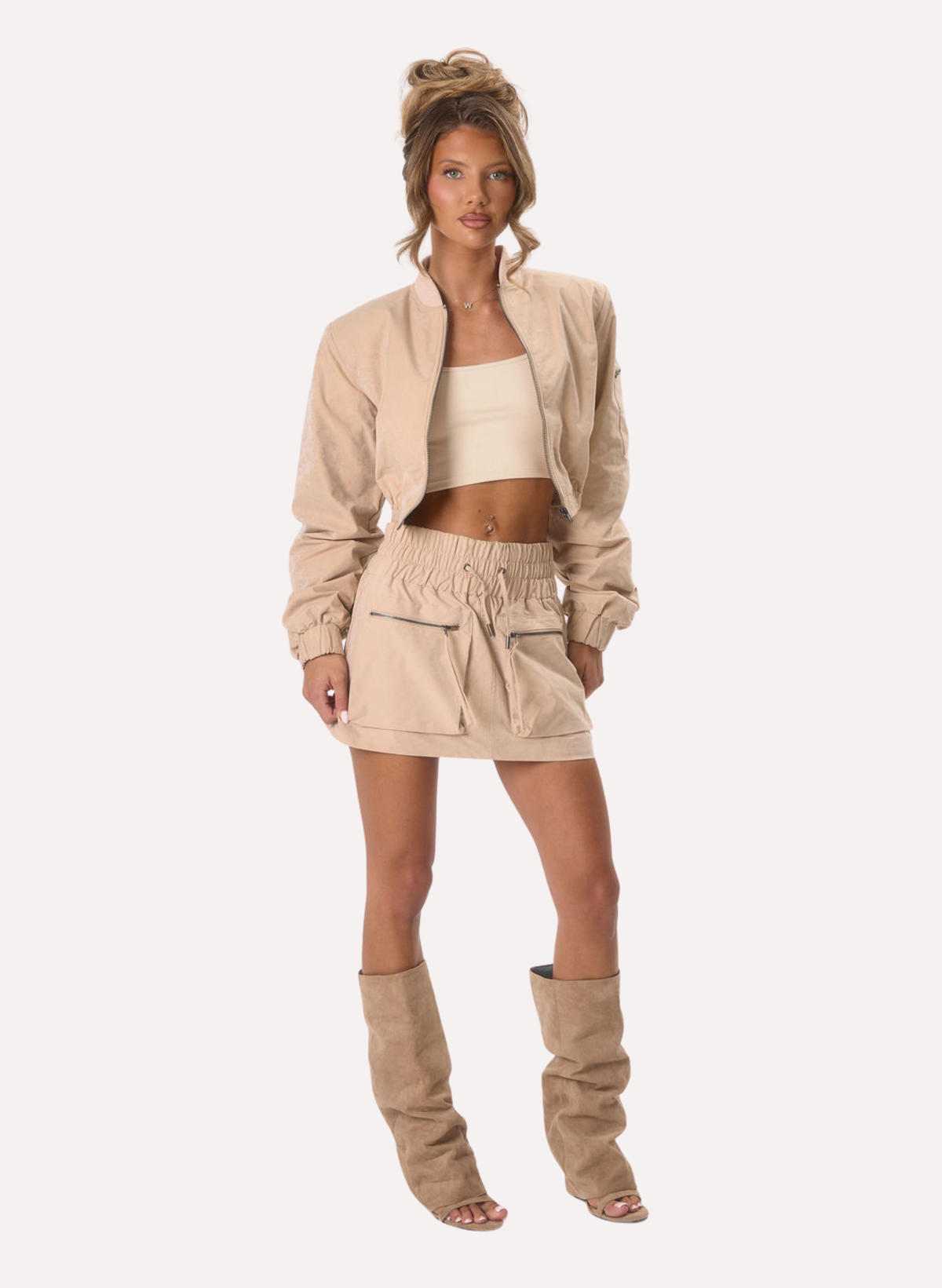 Cargo Inspired Mini Skirt - Beige