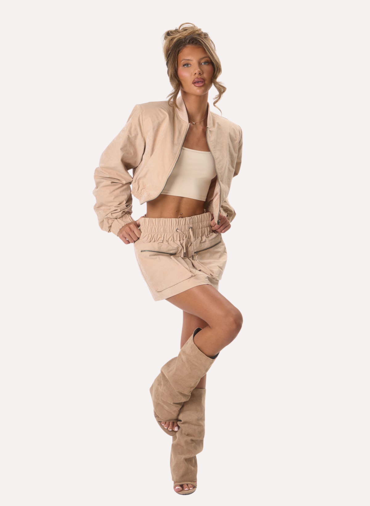 Cargo Inspired Mini Skirt - Beige