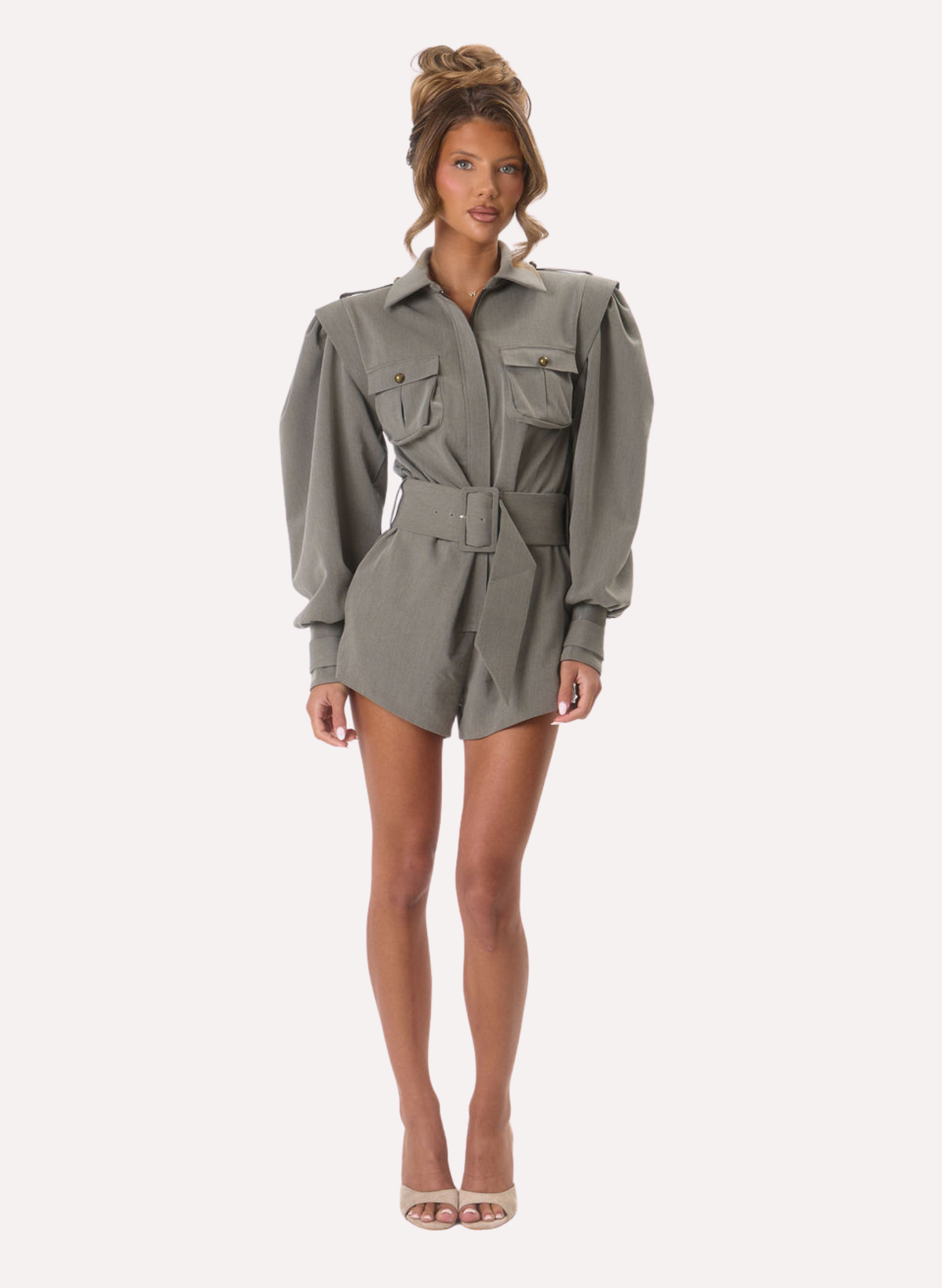 Raine' Utility Playsuit - Khaki