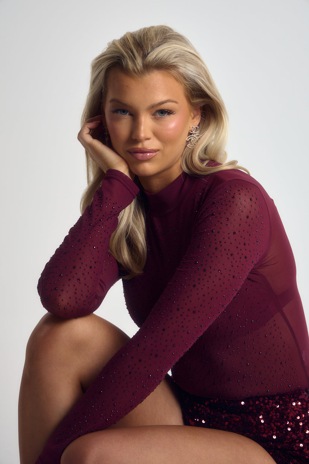 Mesh Bodysuit -Burgundy