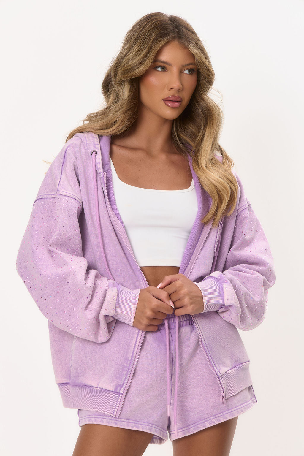 The Rhinestone Zip Jacket - ‘H' Applique Purple