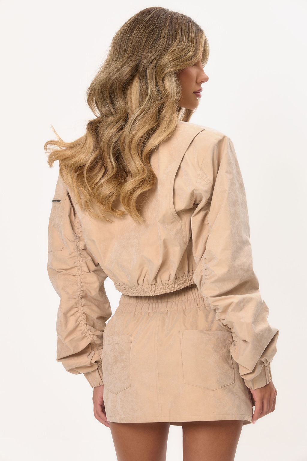 Shoulder Pad Bomber Jacket - Beige