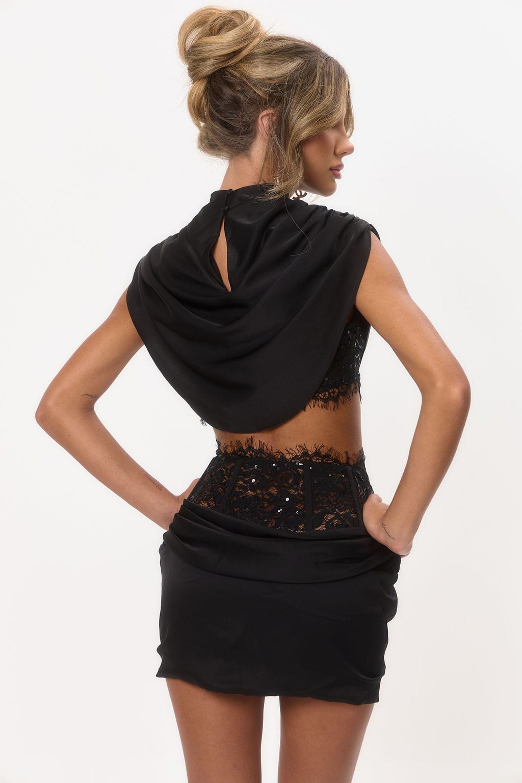 ‘Antonia' Satin Cape Top - Black
