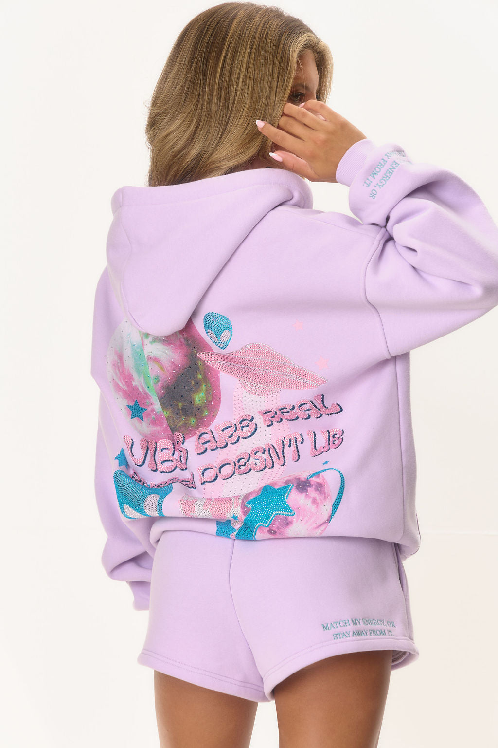 Graphic Rhinestone Zip Jacket - Lilac Space