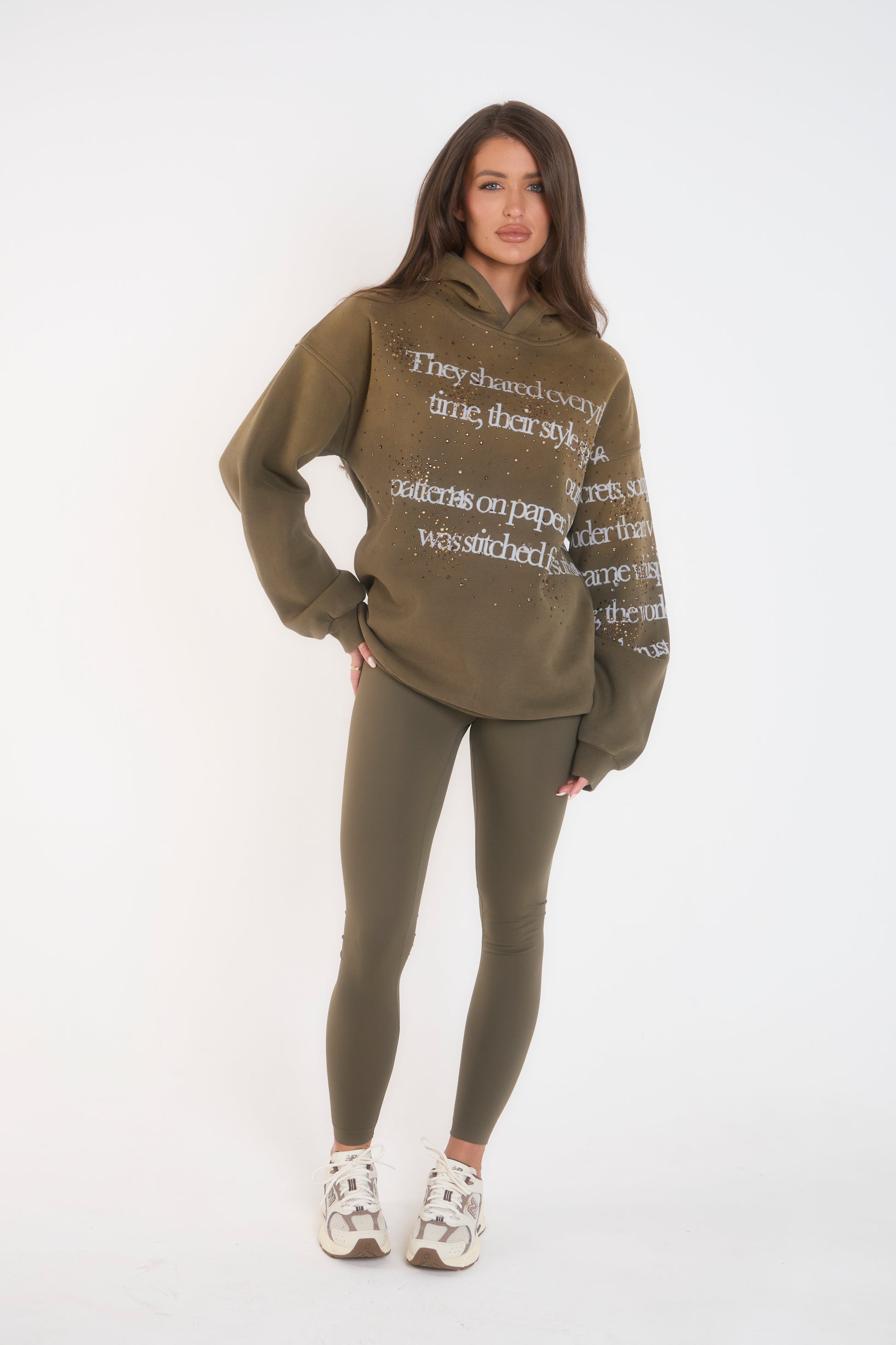 'Our Story' Rhinestone Hoodie - Khaki