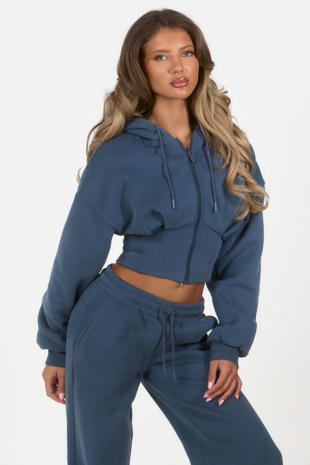‘Signature Staples’ Corset Hooded Jacket - Blue